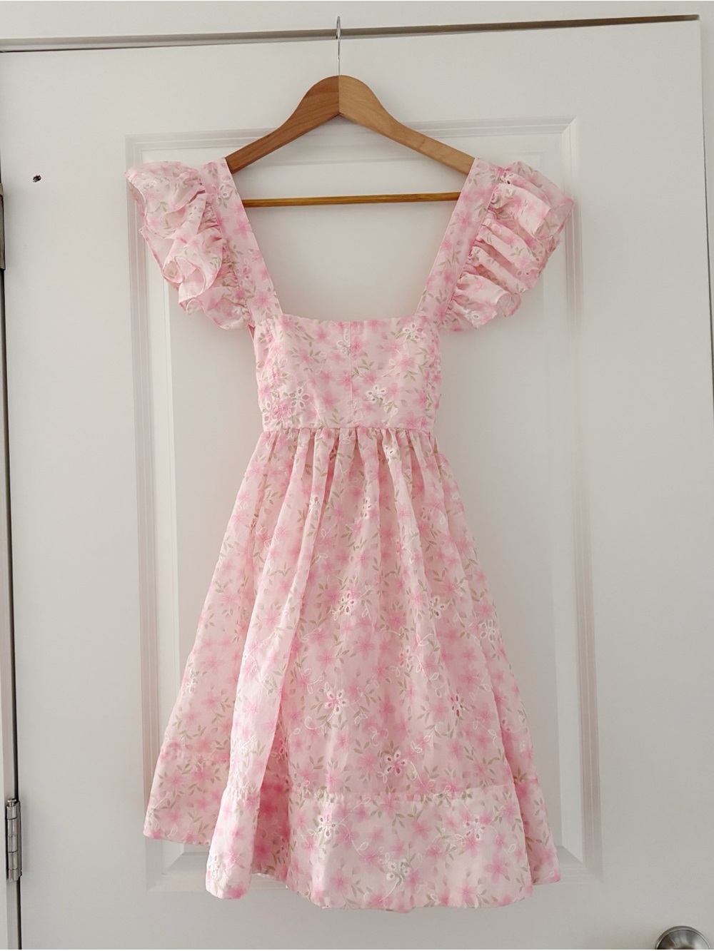 Mable Eyelet Floral Ruffle Pinafore Tie Back Mini Dress Feminine